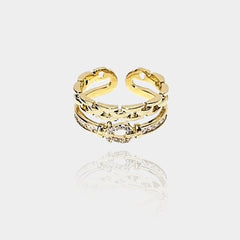 14K Gold Plated Double-layer Zircon Cross Ring