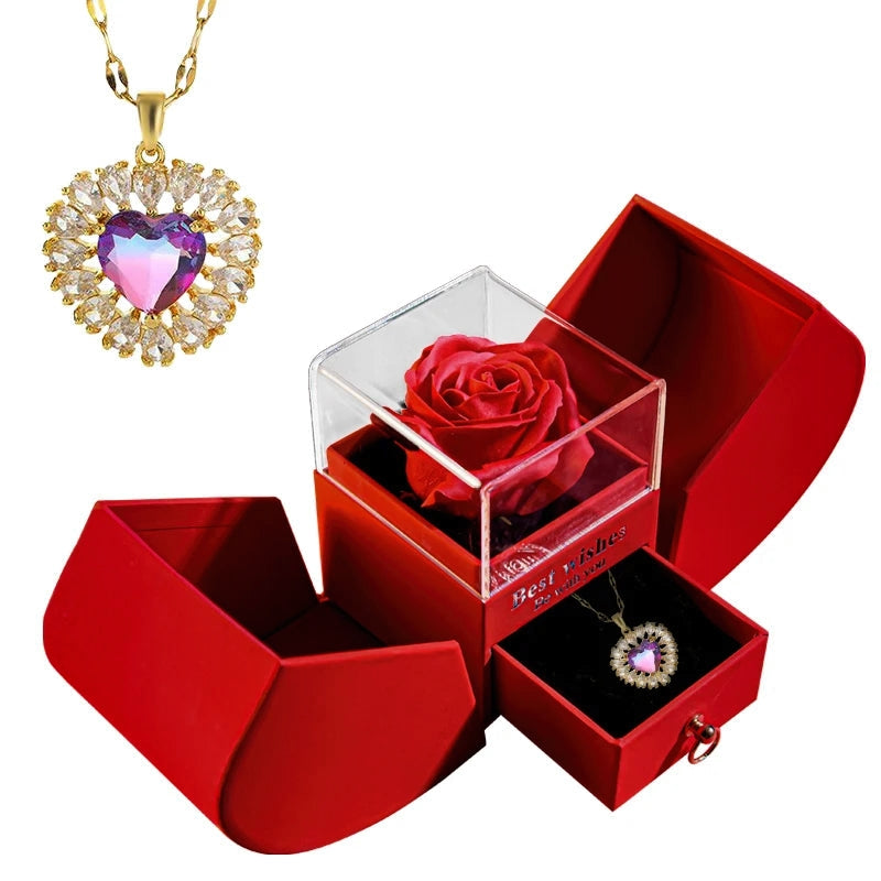 Gift for Women Eternal Rose Gift Box Heart Necklace I Love You To The Moon and Back Flower Jewelry Box